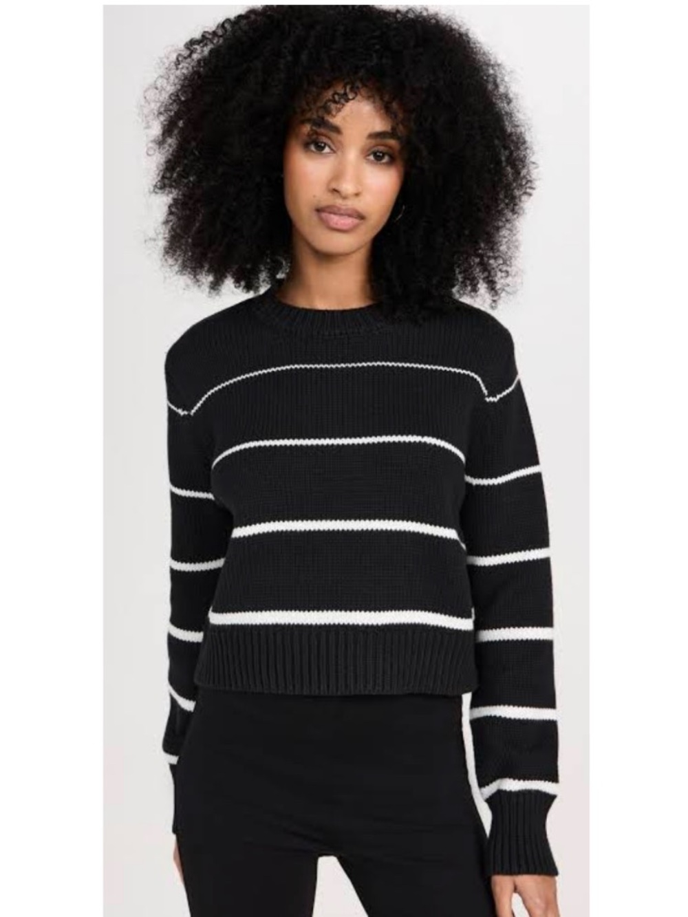 Evereve Z Supply Milan Striped Boxy Crewneck Knit Pullover Sweater Black Medium